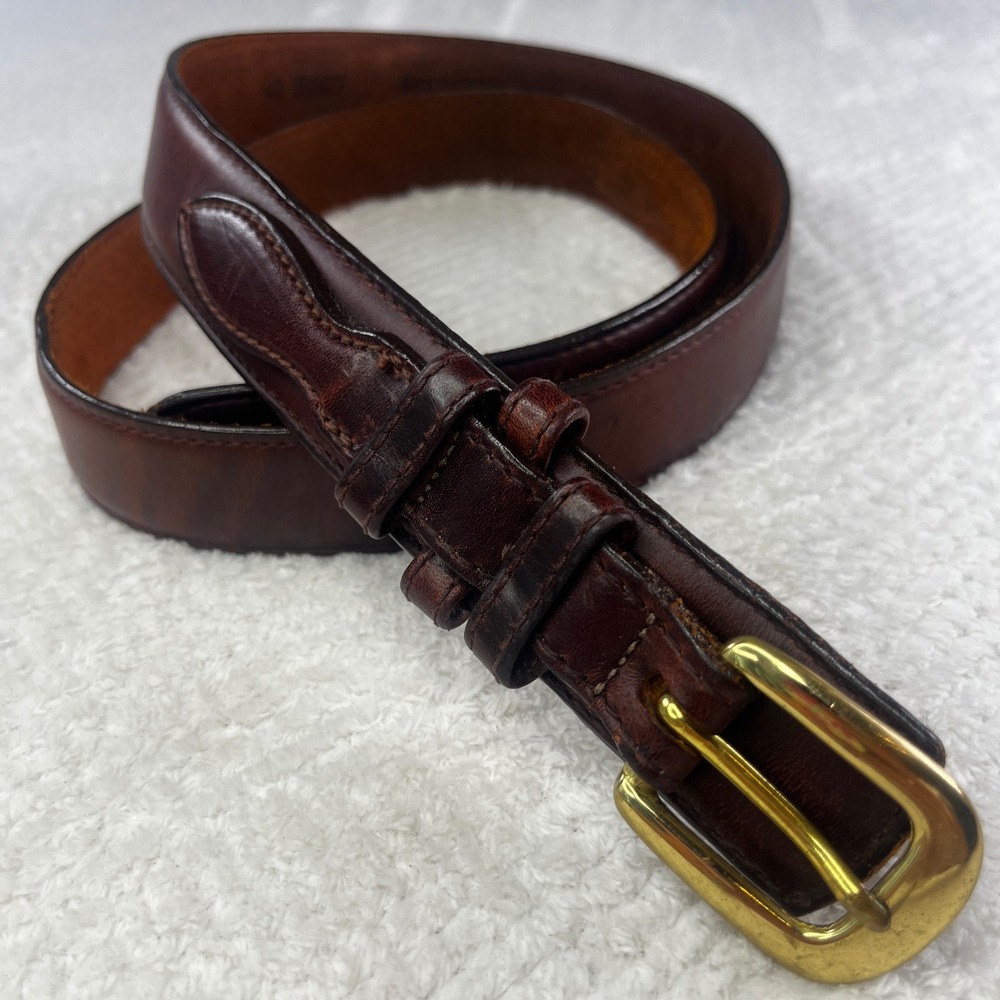 Brighton Mens Brown Mahogany Leather Belt Gold Buckle Dress Casual 35307 Size 42